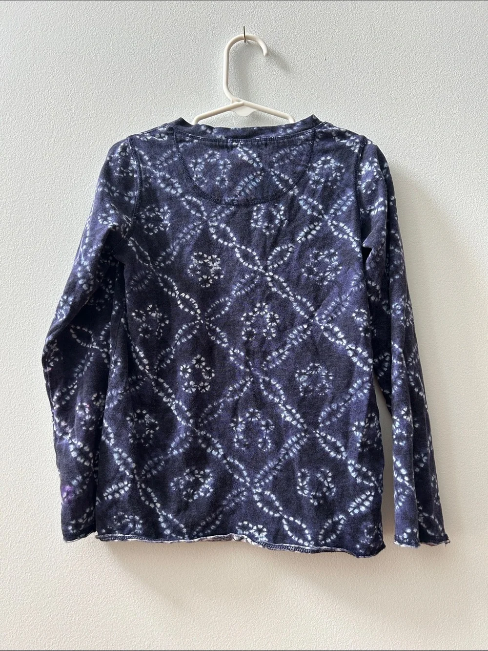 Girls' Ralph Lauren Navy and White Tie-Dye Henley Long Sleeve Tee